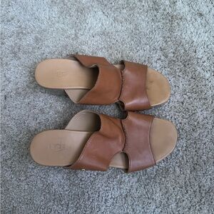 UGG Women’s Tan Brown Leather Slide Mules